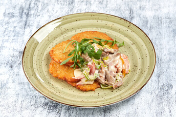 potato pancakes with meat and cream