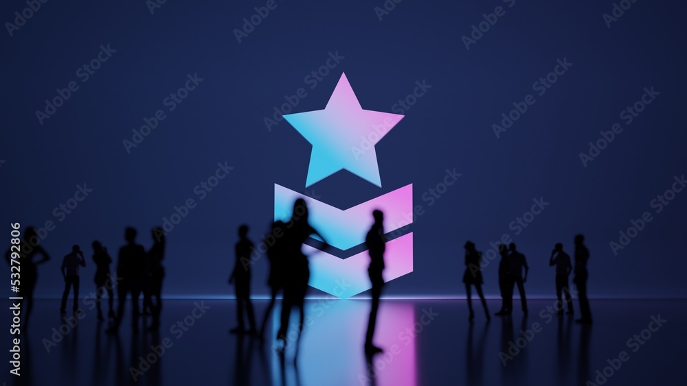 Poster 3d rendering people in front of symbol of military rank on background