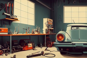 car in retro garage