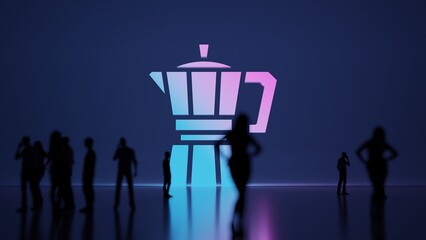 3d rendering people in front of symbol of moka coffee maker on background