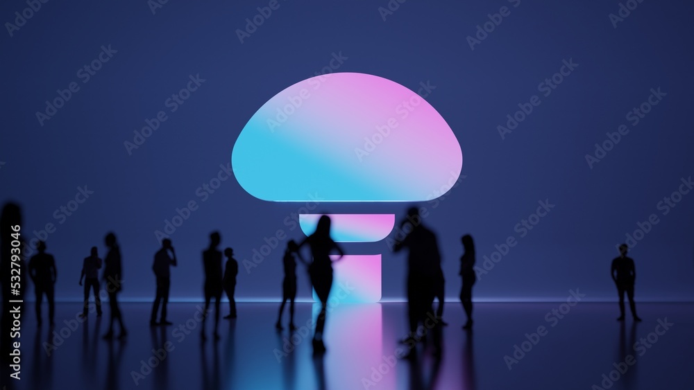 Poster 3d rendering people in front of symbol of mushroom on background