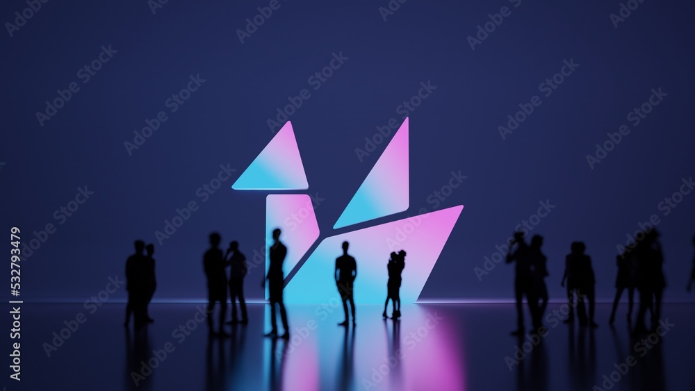 Poster 3d rendering people in front of symbol of origami on background