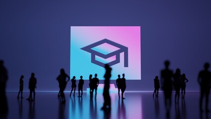 3d rendering people in front of symbol of online education on background