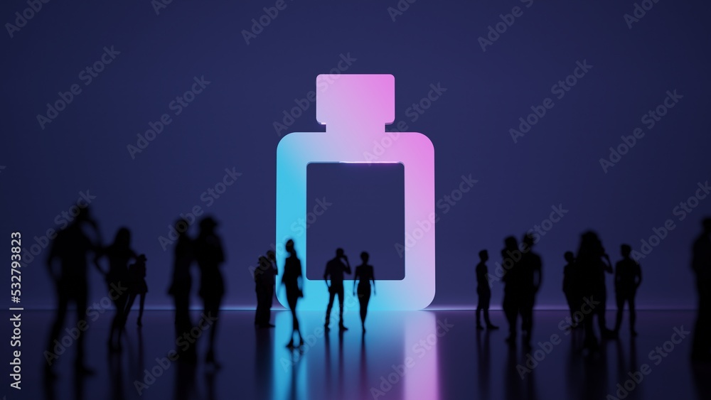 Poster 3d rendering people in front of symbol of perfume on background