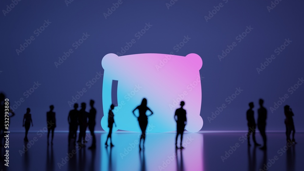 Poster 3d rendering people in front of symbol of pillow on background