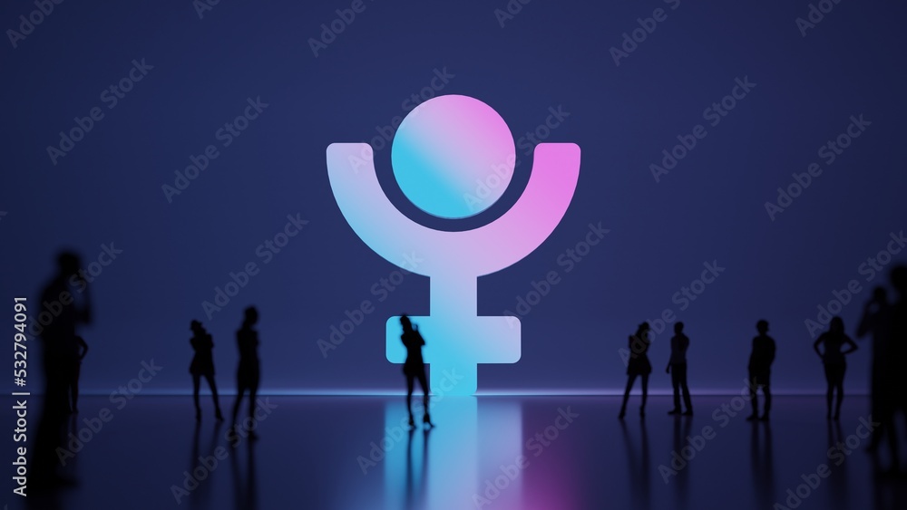 Poster 3d rendering people in front of symbol of pluto on background