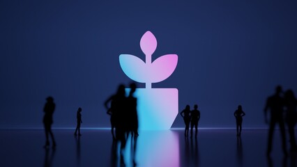 3d rendering people in front of symbol of plant on background