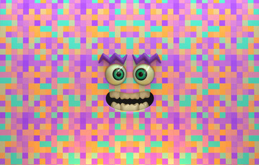 Joyous happy 3d face rendering stylized