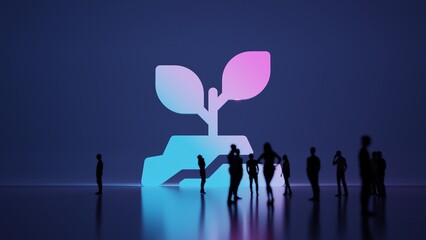 3d rendering people in front of symbol of plant in soil on background