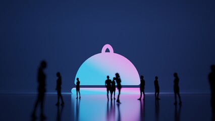 3d rendering people in front of symbol of platter on background