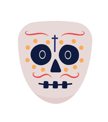 Day of the Dead skeleton semi flat color vector character face. Editable full sized mask on white. Dia De Los Muertos celebration simple cartoon style illustration for web graphic design and animation