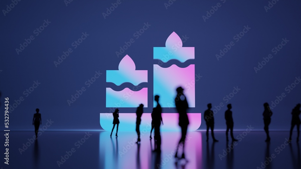 Sticker 3d rendering people in front of symbol of relax candle on background