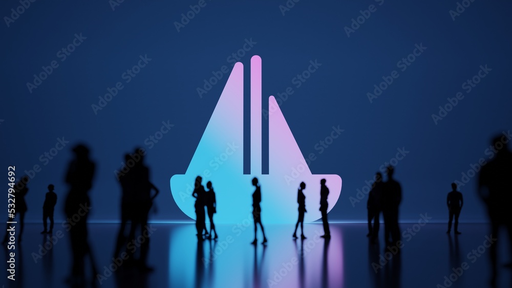 Poster 3d rendering people in front of symbol of sailboat on background