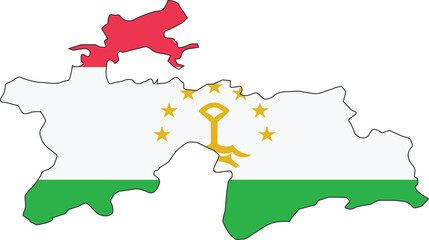 Tajikistan map city color of country flag.