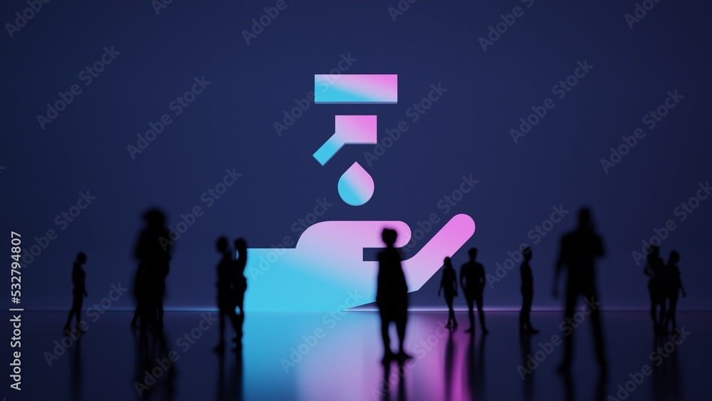 Aufkleber 3d rendering people in front of symbol of sanitizer with hand on background