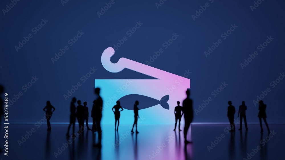 Poster 3d rendering people in front of symbol of sardelle on background