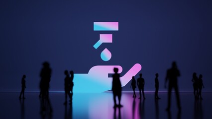 Fototapeta premium 3d rendering people in front of symbol of sanitizer with hand on background