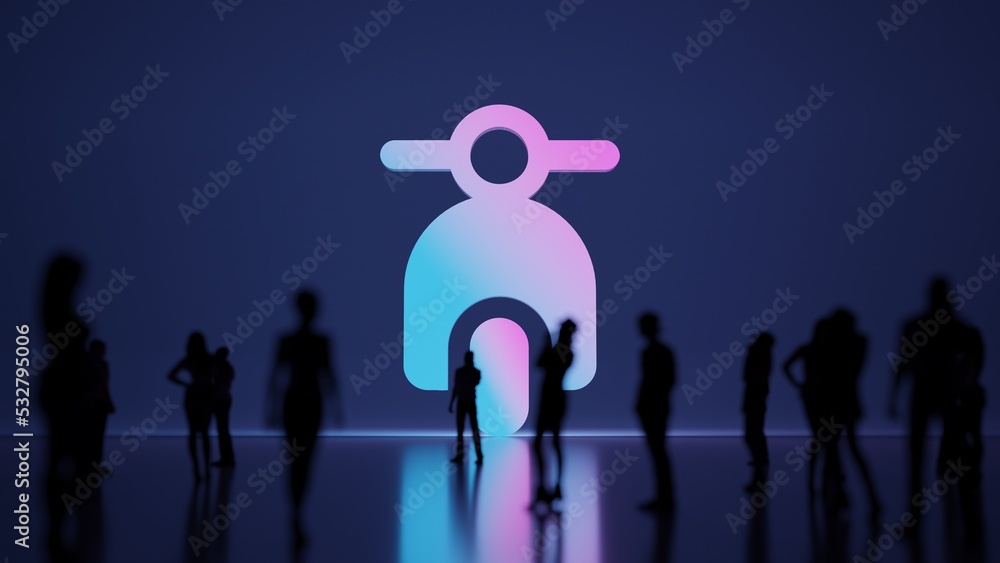 Aufkleber 3d rendering people in front of symbol of scooter front view on background