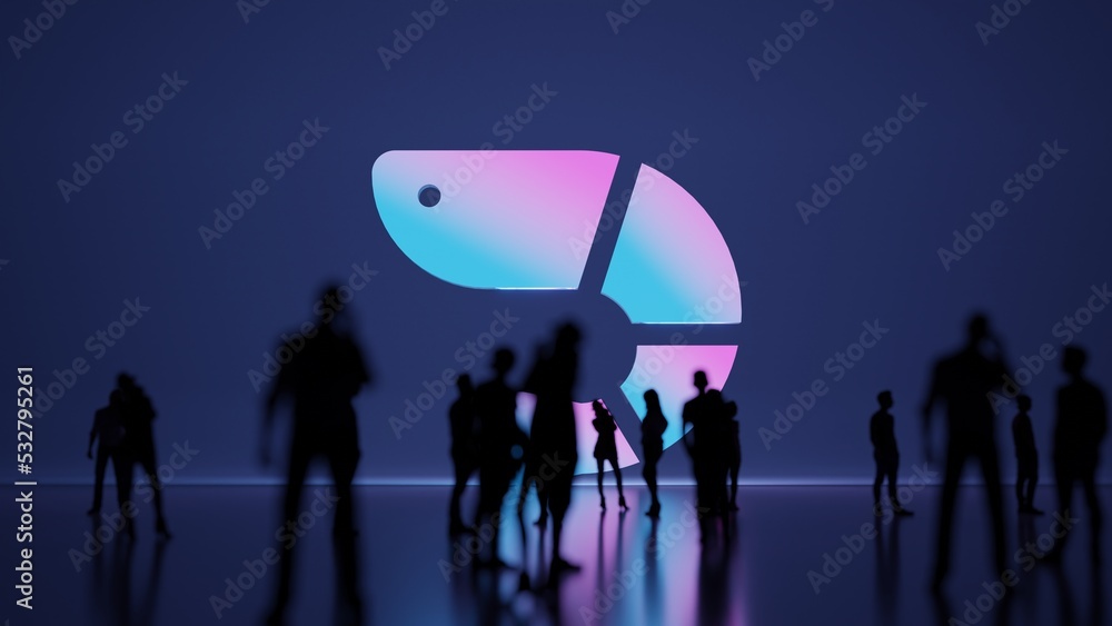 Poster 3d rendering people in front of symbol of shrimp on background
