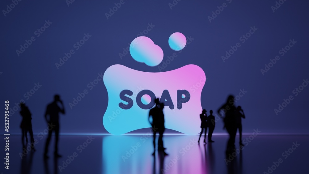 Aufkleber 3d rendering people in front of symbol of soap bar on background
