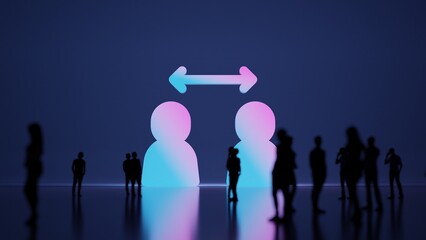 3d rendering people in front of symbol of social distance on background