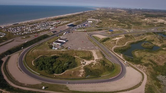 Aerial of racing circuit in Zandvoort, Netherlands. 