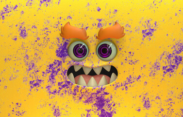 Grinning cute monster creature 3d stylized cartoon face