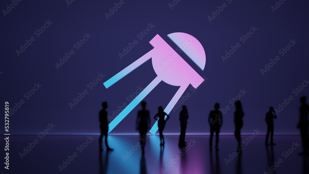 Poster 3d rendering people in front of symbol of sputnik on background