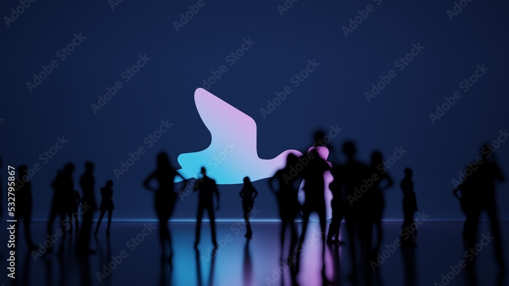 Poster 3d rendering people in front of symbol of storck on background