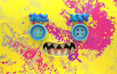 Grinning cute monster creature 3d stylized cartoon face