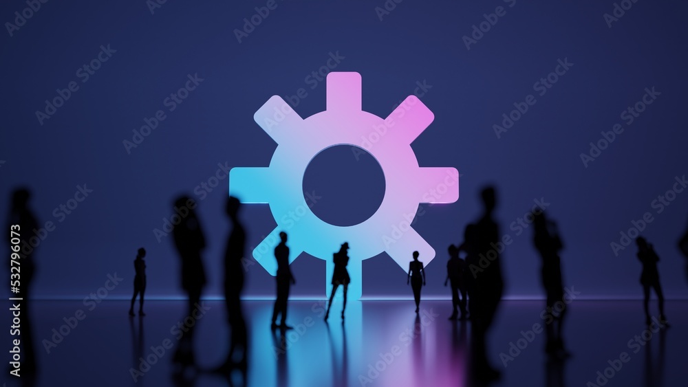 Poster 3d rendering people in front of symbol of sun symbol on background
