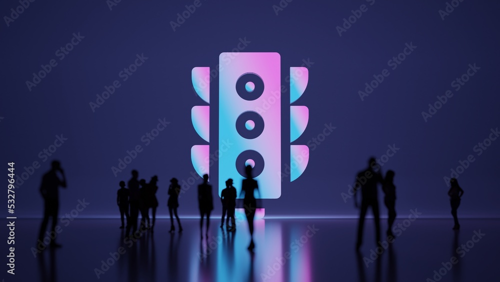 Poster 3d rendering people in front of symbol of traffic lights on background