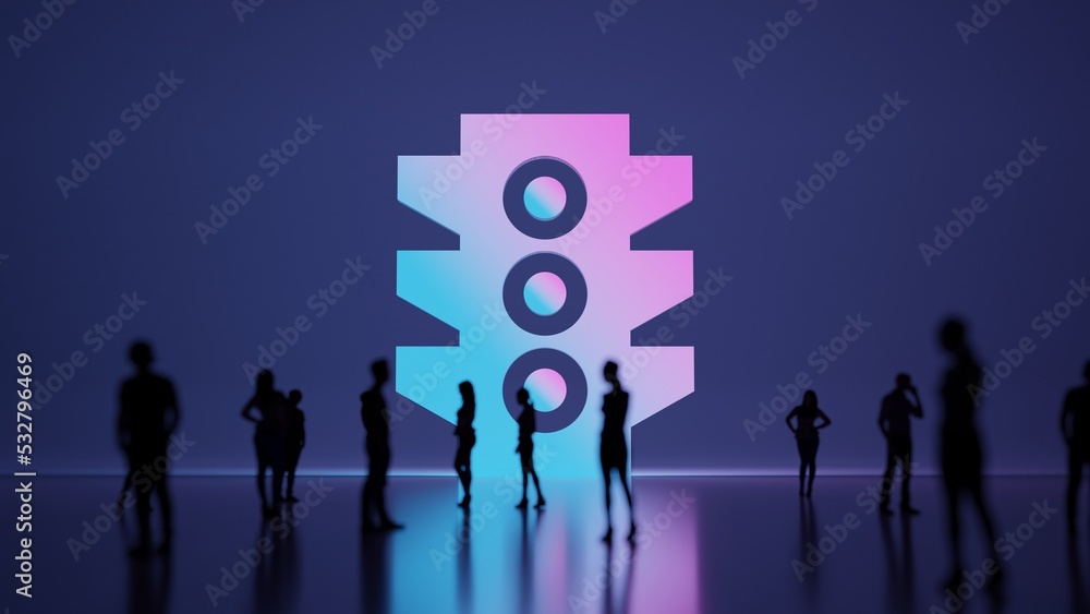 Poster 3d rendering people in front of symbol of traffic lights on background