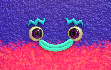 Smiling cute monster creature 3d Face