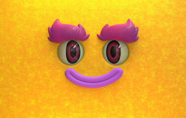 Smiling cute monster creature 3d Face