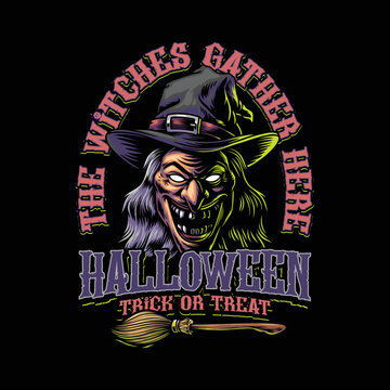 Halloween Witch Head Illustration Design