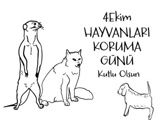 4 Ekim Hayvanları Koruma Günü Kutlu Olsun text. Translation: Happy 4 October World Animal Day. Beautiful vector design can be used as social media post, website banner, poster, brochure, greeting card
