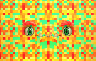 Mischievous 3d face cute moster 