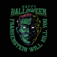 Halloween Frankenstein Head Illustration Design
