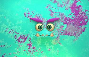 Mischievous 3d face cute moster 