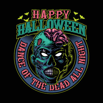 Halloween Zombie Head Illustration Design