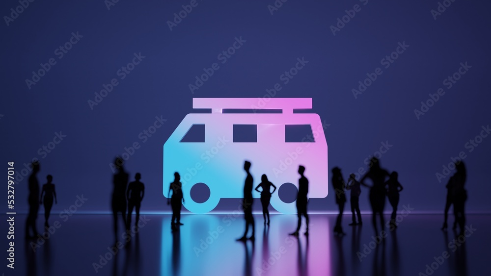 Poster 3d rendering people in front of symbol of van on background