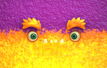 Mischievous 3d face cute moster 