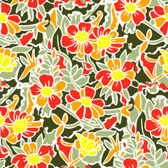 Fototapeta na wymiar Seamless pattern with flowers in doodle style.