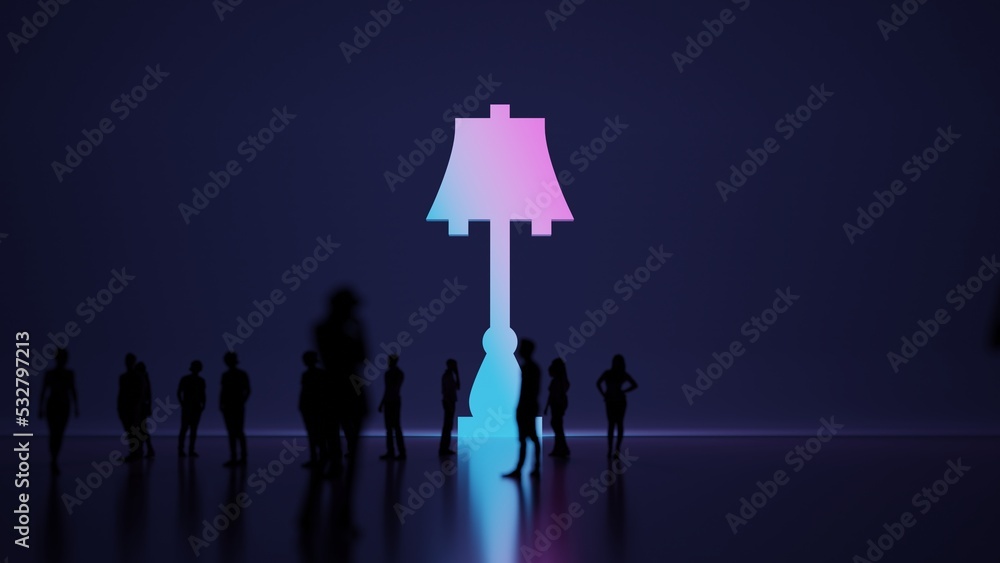 Poster 3d rendering people in front of symbol of vintage lamp on background