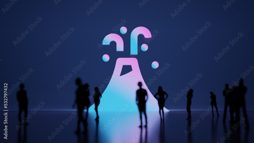 Poster 3d rendering people in front of symbol of volcano on background