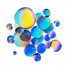 3d render, abstract colorful glass balls or iridescent bubbles