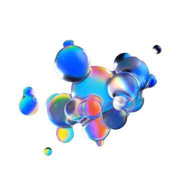 3d render, abstract colorful glass balls or iridescent bubbles