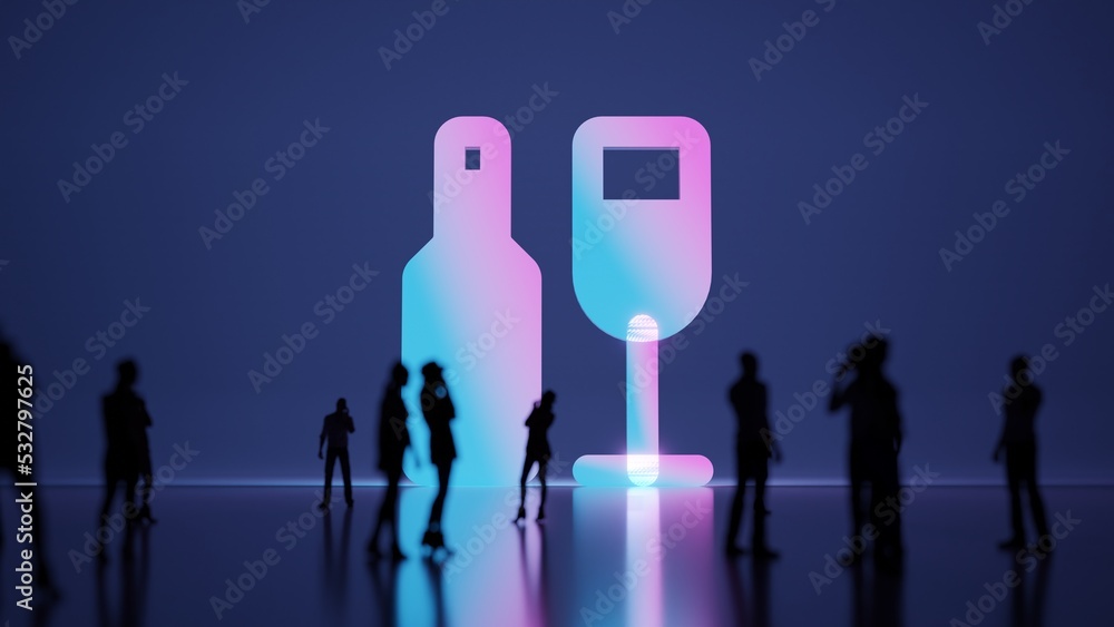 Poster 3d rendering people in front of symbol of wine on background