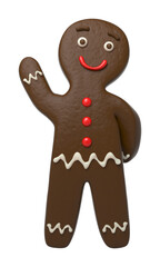 Cartoon chocolate gingerbread character greeting, 3d illustration
